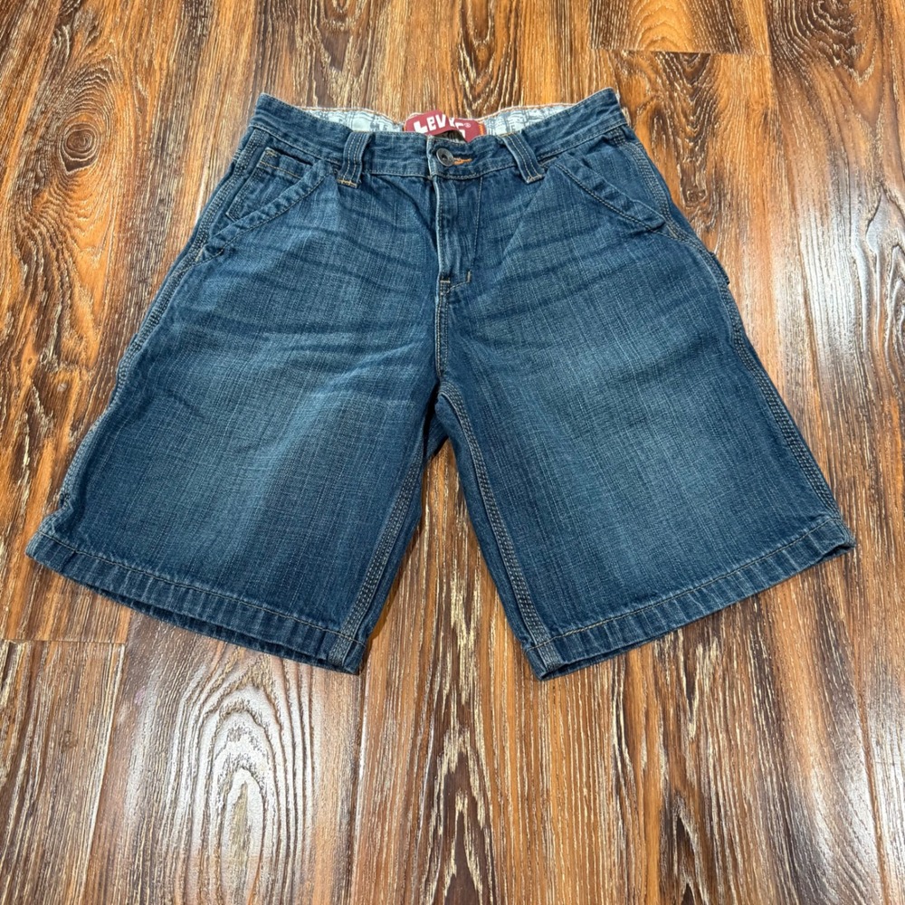 Levis Boys Size 10 Carpenter Denim Shorts Medium Wash Blue Utility Jean 25 Waist